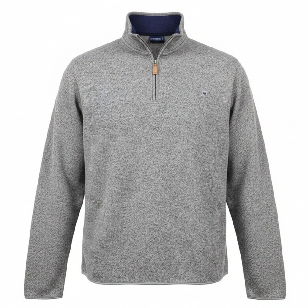 Crown & Ivy Mens XL Grey Heather Quarter Zip Fleece‎ Pullover Sweater Navy Trim